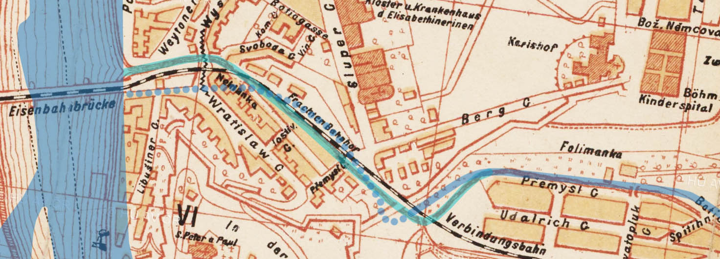 Na plánu Prahy z roku 1901 je zaznačen současný nadzemní tok Botiče plnou tmavěmodrou čarou, tečkovaně tunel Botiče a světlejší modrou nadzemní tok v roce 1901. Na plánu Prahy z roku 1901 je zaznačen současný nadzemní tok Botiče plnou tmavěmodrou čarou, tečkovaně tunel Botiče a světlejší modrou nadzemní tok v roce 1901.